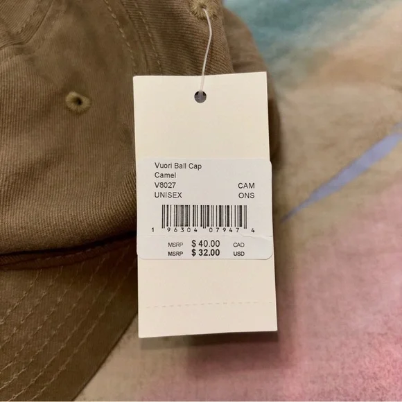 NEW Vuori Spellout Logo Ball Cap Baseball Hat Camel Tan O/S Adjustable - Picture 6 of 7